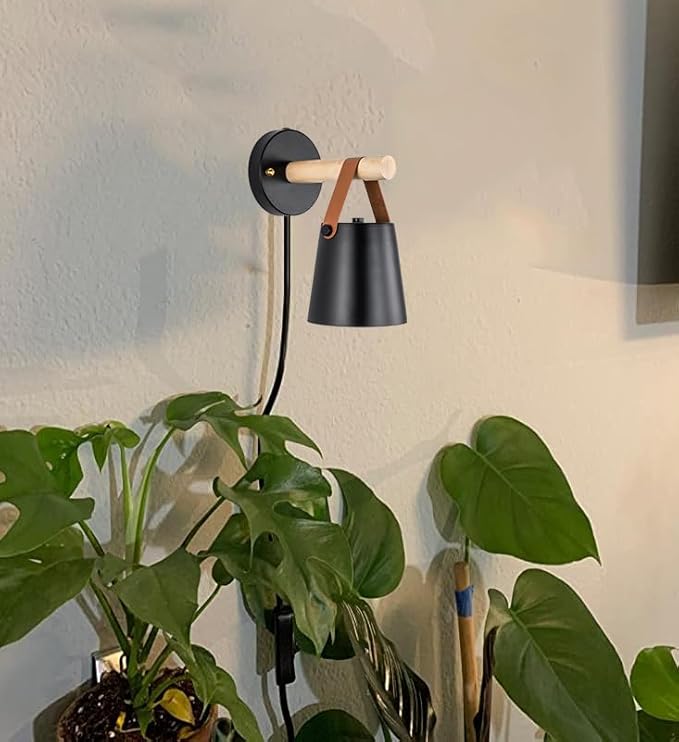 Hook Type Wall Mounted Plant Light for Indoor Growing Full Spectrum White Light 6000K 25W Modern Black Timing Plug in Cord Wall Lamps for Plants Flowers