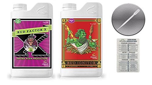 Advanced Nutrients Bud Factor X and Bud Ignitor Bundle with Conversion Chart and 3ml Pipette-4 Liter