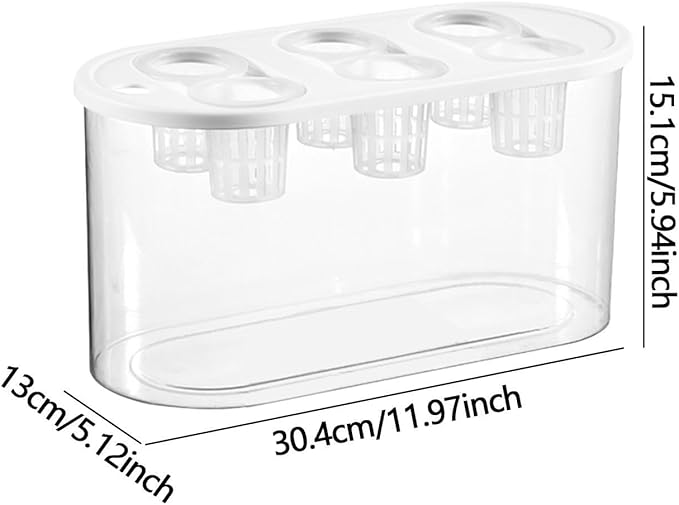 Hydroponics Grower Box Desktop Micro Landscape Tank with 6 Holes Indoor Tabletop Mini Aquarium for Vegetables Plants and Fish- White