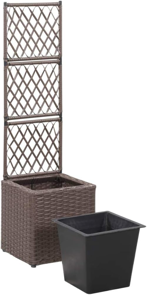 Trellis Raised Bed with 1 PotGarden PlantersGarden CenterpiecesGarden BedsRaised Beds for Growing FlowersHerbs and Fruits11.8x11.8x42.1 Poly Rattan Brown