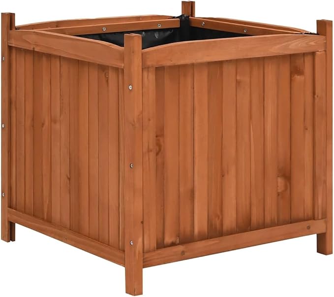 Firwood Raised Garden Bed Planters Set of 2 19.7 Inch Square Brown Water-Based Paint Durable Outdoor Indoor Gardening Patio &amp Balcony