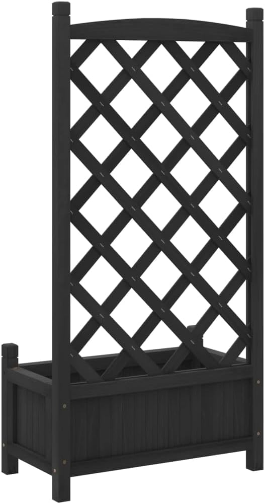 Planter with Trellis Solid Fir Wood Outdoor Box for Gardening Flowers Vegetables and Climbing Plant Black 21.7 x 11.8 x 43.3