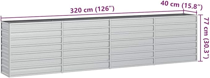 Large Garden Raised Bed Silver Galvanized Steel Planter for Outdoor Plants 126x15.7x30.3 Inch Rectangular Garden Bed Easy Assembly Durable for Vegetables