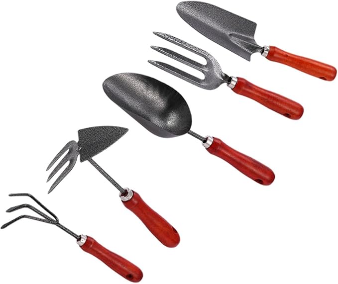 Gatuida 5pcs Gardening Tool Set with Shovel and Rake Handles for Planting and Soil Loosening Outdoor Garden Hand Tools for Flower and Vegetable Cultivation