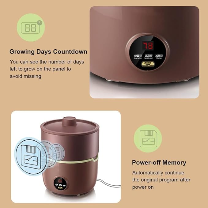 Automatic Bean Sprouts Maker Kit - Electric Sprouts Machine with Purple Clay Seed Germination Container Seedling Tools Watering