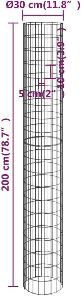 Cylindrical Gabion Raised Bed Silver Galvanized Steel 11.8 x 78.7 in Rust Resistant Outdoor Garden Planter Large Capacity for Patio Backyard Landscaping