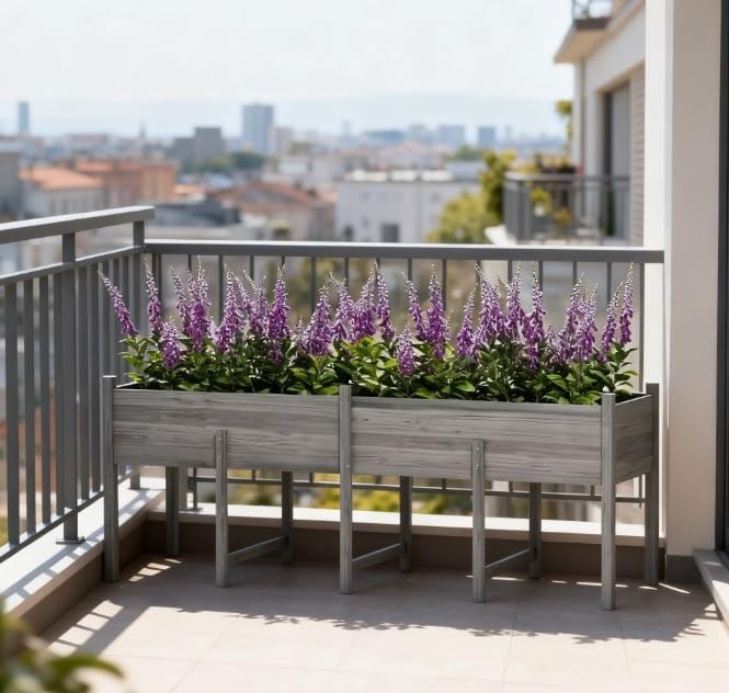 Large Elevated Planter BoxWooden Raised Garden Bed with LegsBed Liner and Drain Holes
