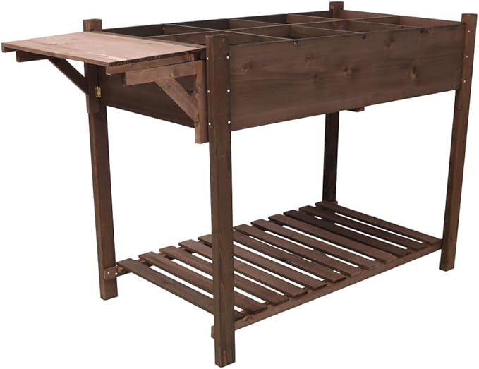 Sturdy Galvanized Steel Raised Garden Bed with Built-in Trellis Mobile Vertical Planter for Vegetables Herbs and Flowers (Brown + Wood-3)