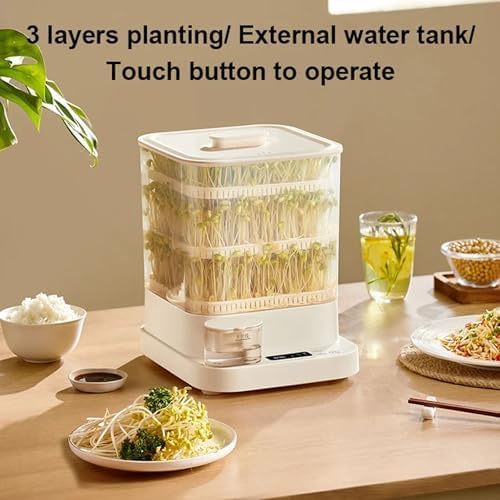Automatic Bean Sprout Machine 3 Layer Home Smart Automatic Sprouting Tray with 1.5l Water Tank Automatic Spray and LED Display Time Sprouting Kit for