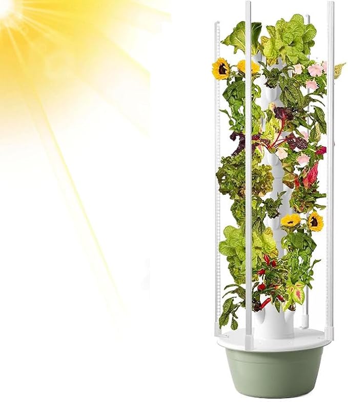 Hydroponics Growing SystemHydroponic Growing Kits &amp SystemsHydroponics Tower with LED Grow Lightwith Hydrating Pump Adapter Net Potsfor Herbs Fruits and Vegetables.5-Layer