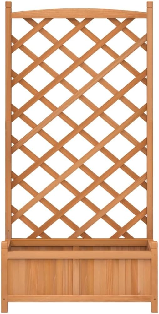 Wood Planter with Trellis Brown Solid Fir Wood Raised Garden Bed Large Outdoor Planter Box for Climbing Plants Patio Garden