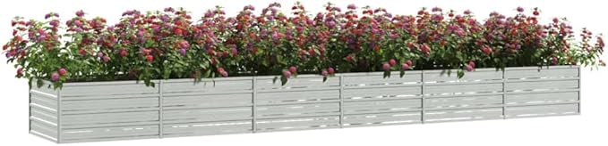 Galvanized Steel Garden Raised Bed Large Outdoor Planter Box with Open Bottom Metal Raised Planter Bed for Vegetables Flowers 189x31.5x17.7 Silver-386
