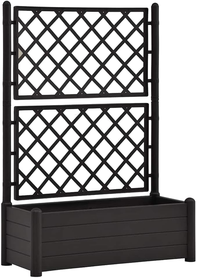 Garden Planter with Trellis Anthracite PP 90L Capacity Rectangular Raised Garden Bed for Outdoor Plants 39.4x16.9x55.9 in