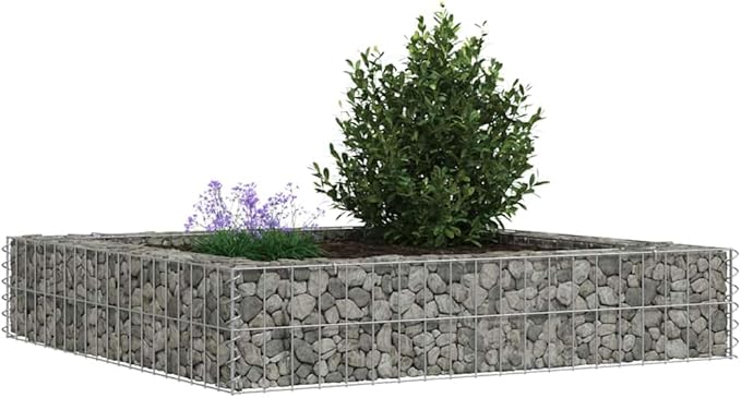 Gabion Raised Garden Bed Square Silver Galvanized Steel Planter Box 39.4x39.4x7.9 Inches Outdoor Plant Container for Vegetables