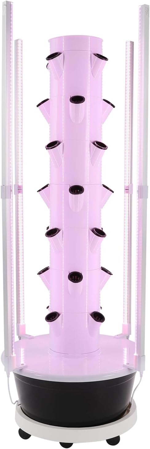 Hydroponic Growing Tower 28 Holes Indoor Garden System with LED Grow Light &amp Timer Vertical Aeroponic System for Balcony Home (Black)