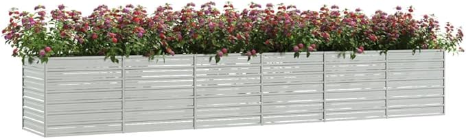 Decorative Planters Metal Garden Raised beds Outdoor Planter Boxes for Growing Vegetables Flowers Herbs and Succulents 189x31.5x30.3 Galvanized Steel Silver