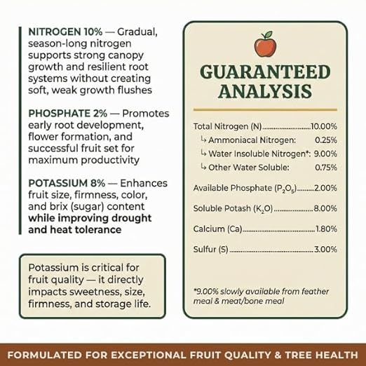 Old Cobblers Farm™ Organic Fruit Tree Fertilizer 10-2-8 – Slow-Release Plant Food for All Fruit Trees – Boosts Root Strength Fruit Yield and Soil Health – Natural Garden Formula (20 lbs)