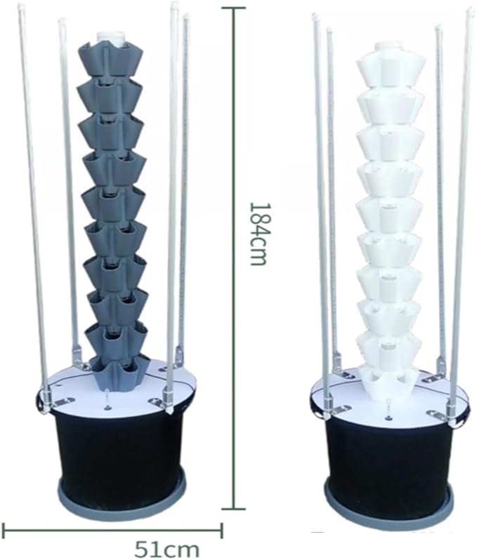 Indoor Garden Hydroponics Growing System Kit Hydroponics Tower with LED Grow Light Soilless Cultivation Waterproof Design for Fruits Vegetables Herb(White10 Layers)
