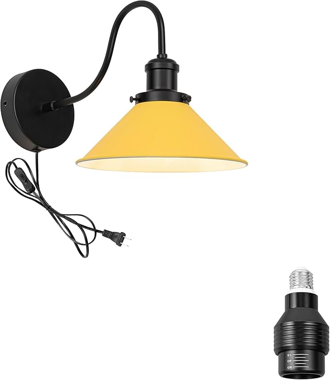 Hook Mounted Plant Light Full Spectrum 4500K 10W Adjusted Light Beam Range 15°-60° Vintage Yellow Cone Shade Goose Neck Wall Lamp for Indoor Plants Flowers Growing