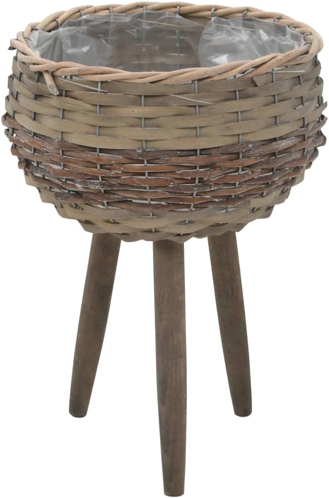 Brown Wicker Planter Set of 3 - Large Medium Small Garden Basket Galvanized Steel Fencing for Patio Raised Bed &amp Landscape - vidaXL