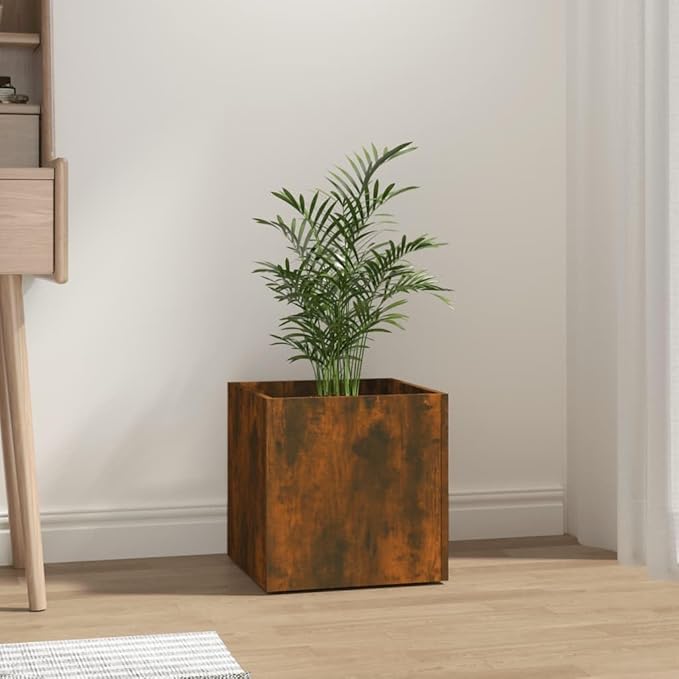 Planter BoxBalcony Planter BedsModern DesignGarden DecorationBackyard Raised BedsHerb PlantersHerb Plantersfor PatioCourtyardBalconyTerraceSmoked Oak 15.7x15.7x15.7 Engineered Wood