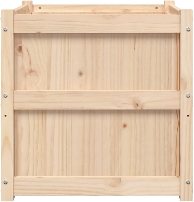 Natural Solid Pine Wood Garden Planter 23.6 Inch Square Outdoor Raised Garden Bed Rustic Finish Plant Container for Patio Balcony Deck Durable Wooden Planter Box