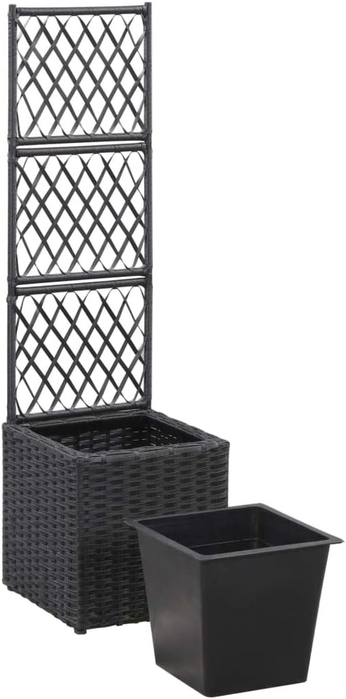 Garden Trellis Raised Bed with 1 Pot Lattice Panels Freestanding Poly Rattan Plant Raised Bed for Outdoor Climbing Planting Yard Patio DecorationBlack 11.8 x 11.8 x 42.1