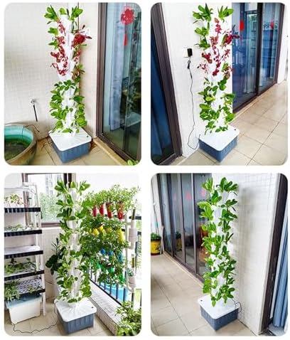 Indoor Hydroponic Growing System for Herbs &amp Vegetables - Aeroponic Tower with Pump Timer Net Pots Efficient Indoor Gardening Solution