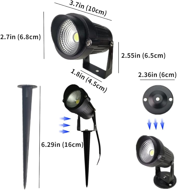 QUANS 6 Pack 5W Cool White 12V 24V DC AC Low Voltage Outdoor Landscape Spotlight LED Light Wall Mount Fixture Waterproof Stake Spike Stand for Pathway Lawn Garden Yard Tree Lighting 12V 24V No Plug