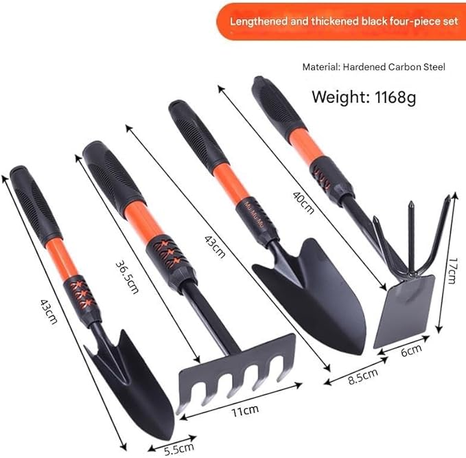 3/4-Piece Heavy-Duty Garden Tool Set – Carbon Steel Hand Trowel Rake Hoe Shovel with Anti-Rust Coating &amp Non-Slip Handle for Gardening and Planting (Black)(Three-pack)