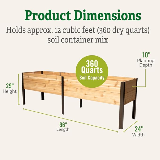 Gardener's Supply Company Elevated Cedar Raised Garden Bed | 2' x 8' Heavy Duty Standing Planter Box with Aluminum Corners for Outdoor Plants Vegetables Flowers | Perfect for Patio &amp Backyard