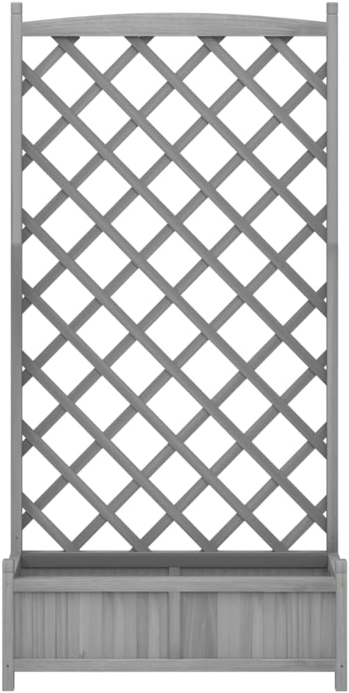 Planter with Trellis Gray Solid Wood Fir Raised Garden Bed Outdoor Garden Planter Box for Climbing Plants Patio Planters Elevated Raised Planter Box for Flowers and Vegetables