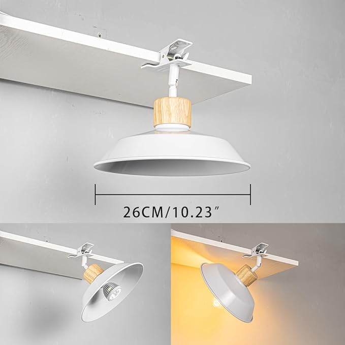 Clip Mount 5.9Ft Plug in Timing Cord Plant Light Full Spectrum White Light Wood Base White Metal Shade Adjusted Angle Modern Clamp Light for Indoor Plants