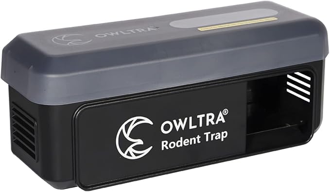 OWLTRA OW-7 in-/Outdoor Electric Rodent Trap Instant Kill Mouse &amp Rat Zapper with Waterproof Cover Sound &amp Light Alarm and Batteries or USB Power Source Waterproof Grade IPX4 Black