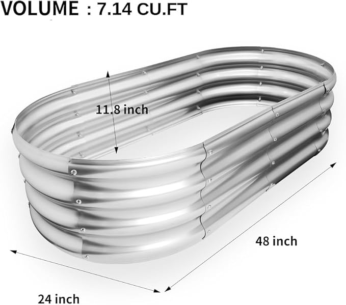 Galvanized Raised Garden Bed Outdoor Oval Metal Planter Box for Vegetables 4x2x1ft Outdoor Gardening Kit Flower Helb
