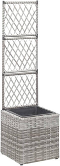 Rattan Trellis Raised Bed with 1 Pot Raised Garden Bed Planter Box with Trellis Tomato Planters for Climbing Plants Vegetable 11.8x11.8x42.1 Poly Rattan Gray-385