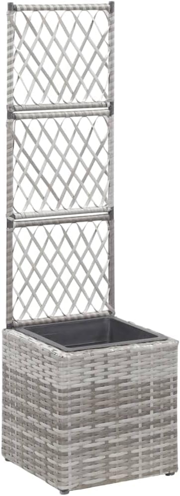 Rattan Trellis Raised Bed with 1 Pot Raised Garden Bed Planter Box with Trellis Tomato Planters for Climbing Plants Vegetable 11.8x11.8x42.1 Poly Rattan Gray-385