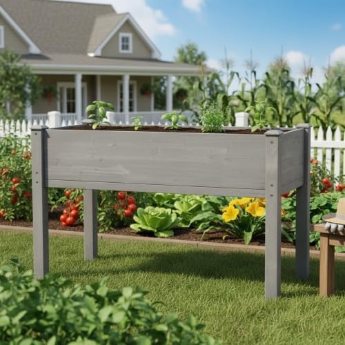 48x24x30 inch Raised Garden Bed with Legs Elevated Wooden Planter Box for Outdoor Plants Flowers Fruits Vegetable Herb Growing. (48 * 24 * 30 Grey)