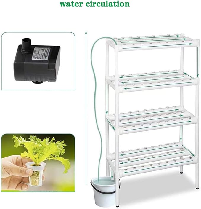 Lyfreen 4 Layers Hydroponics Growing SystemIndoor Garden with 108pcs Net Pots Hydroponics Supplies Cups Automatic Pump System Herb Garden Hydroponic Tower for Home Kitchen Gardening