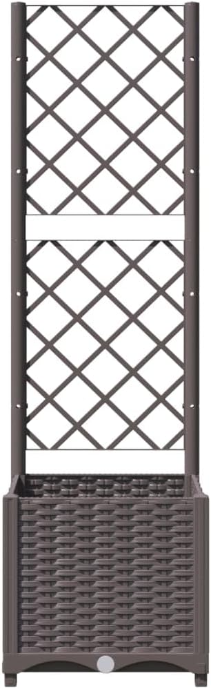 Brown Polypropylene Outdoor Garden Planter 15.7x15.7x53.5 Inch Square Raised Planter Box with Trellis for Climbing Plants