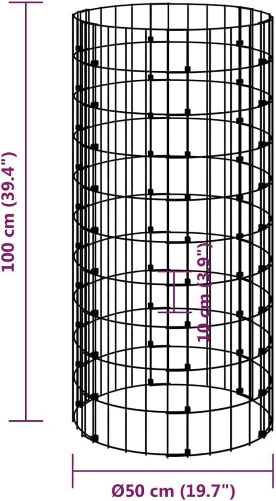 Galvanized Steel Circular Gabion Pole Outdoor Round Garden Gabion Basket Cage Planter Stand Patio Backyard Gabion Post Raised Bed Fencing Ø19.7x39.4-232