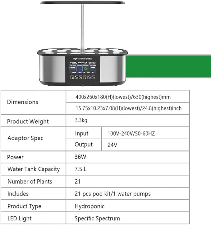 Intelligent Hydroponics Growing System 21 pods Smart Garden Planter with 4.8in LCD Screen Automatic Add Water and Nutrients Indoor Herb Garden Germination Kit with LED Grow Light