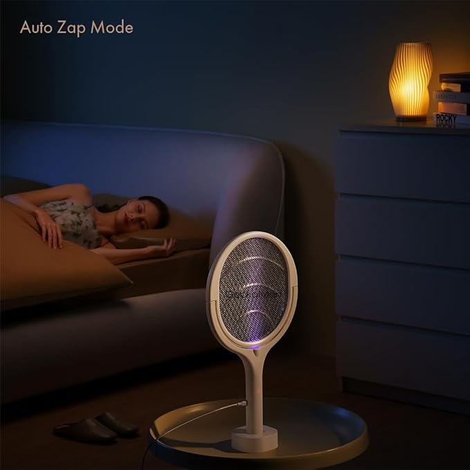 GeckoMan Rotating Head Electric Fly Swatter Racket Rechargeable Bug Zapper Racket Bug Zapper Indoor Fly Zapper Mosquito Zapper Flies Killer for Indoors with a Telescopic Extension