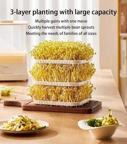 Automatic Bean Growing Machine 3 Layers Home Smart Bean Sprout Machine with LED Display Time and 1.5L Water Tank 360° Automatic Spray SPR