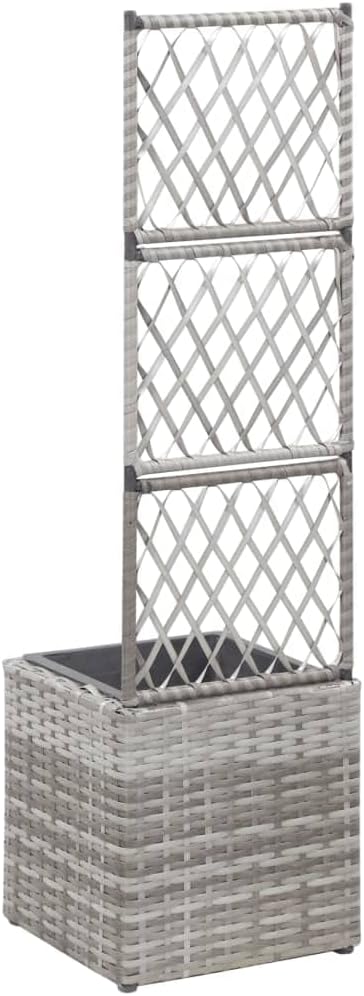 YAFF Trellis Raised Bed with 1 Pot 11.8x11.8x42.1 Poly Rattan Gray (7.04lbs)