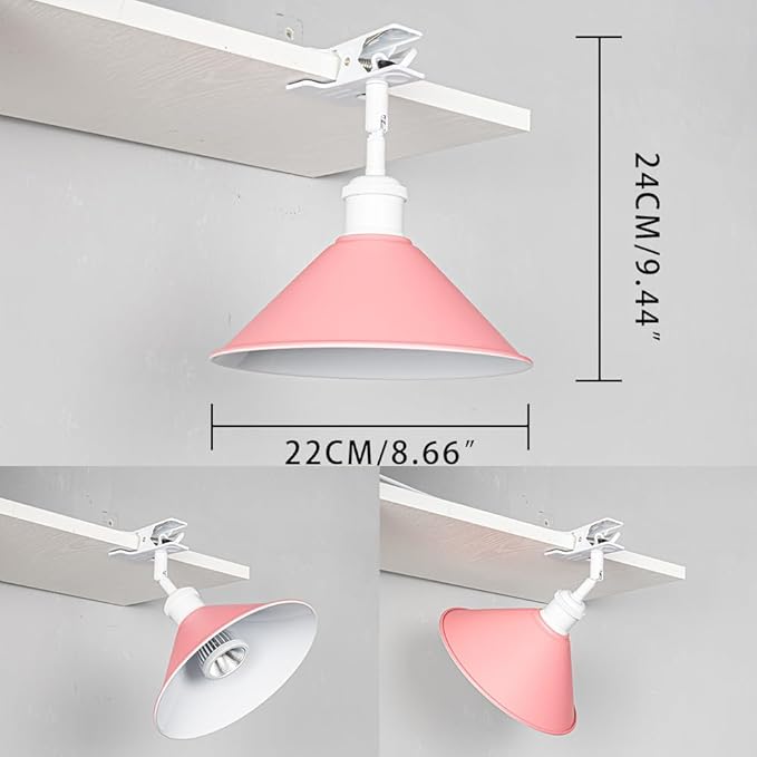 Clip Mount 5.9Ft Plug in Timing Cord Plant Light Full Spectrum White Light White Base Pink Metal Shade Adjusted Angle Simple Clamp Light for Indoor Plants