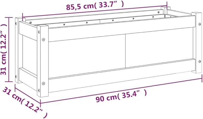 Garden Planter Solid Pine Wood Welded Wire Basket Raised Bed Galvanized Steel Fencing for Garden Walls Brown Wax Finish 35.4 x 12.2 x 12.2 in