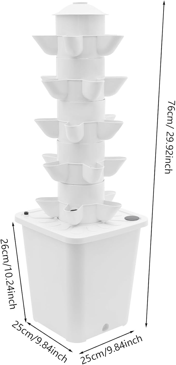 25 Plants Hydroponic Tower Hydroponics Growing System Vertical Garden Planter with Water Pump Plants Germination Kit for Indoor Herbs Vegetables Fruits (White)