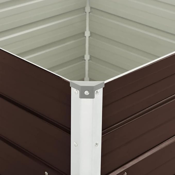 vidaXL Galvanized Steel Raised Garden Bed - 39.4x39.4x30.3 Size Square Design Brown Color Large Planting Space with Safety Edge Easy Assembly