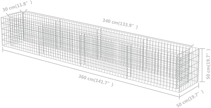 SKM Gabion Raised Gabion Raised Bed Galvanised Steel 141.7x19.7x19.7